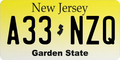 NJ license plate A33NZQ
