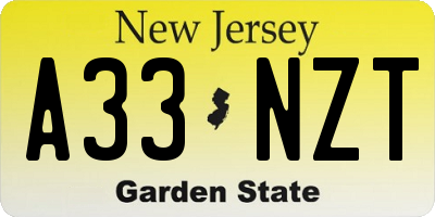 NJ license plate A33NZT