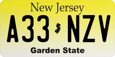 NJ license plate A33NZV