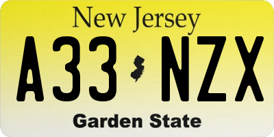 NJ license plate A33NZX
