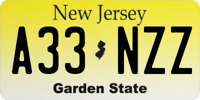 NJ license plate A33NZZ