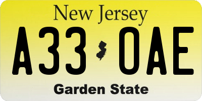 NJ license plate A33OAE