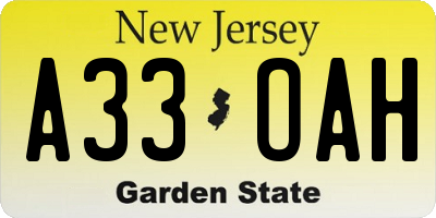 NJ license plate A33OAH