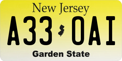 NJ license plate A33OAI