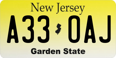 NJ license plate A33OAJ