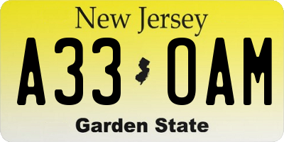 NJ license plate A33OAM