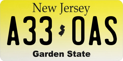 NJ license plate A33OAS