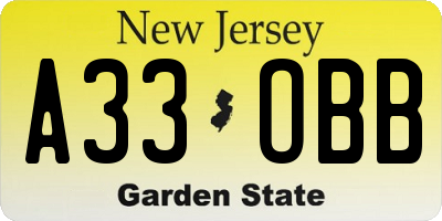 NJ license plate A33OBB