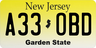 NJ license plate A33OBD