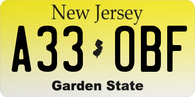 NJ license plate A33OBF