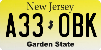 NJ license plate A33OBK