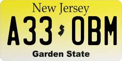NJ license plate A33OBM