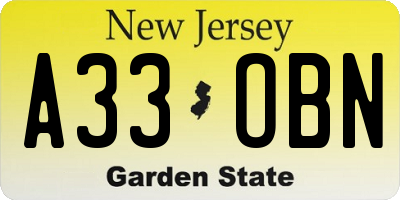 NJ license plate A33OBN