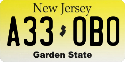 NJ license plate A33OBO