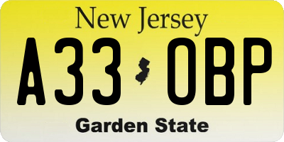 NJ license plate A33OBP