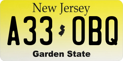 NJ license plate A33OBQ