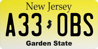 NJ license plate A33OBS