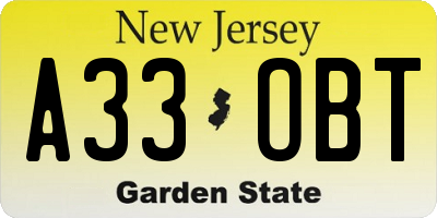 NJ license plate A33OBT
