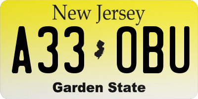 NJ license plate A33OBU