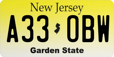 NJ license plate A33OBW