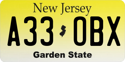 NJ license plate A33OBX