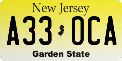 NJ license plate A33OCA