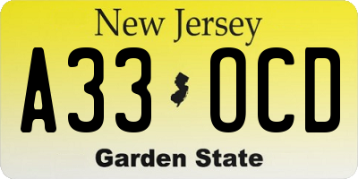 NJ license plate A33OCD