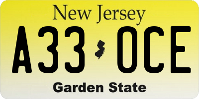 NJ license plate A33OCE