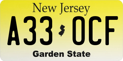 NJ license plate A33OCF
