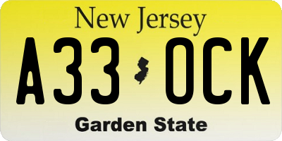 NJ license plate A33OCK
