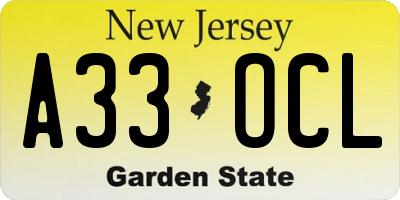NJ license plate A33OCL
