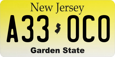 NJ license plate A33OCO