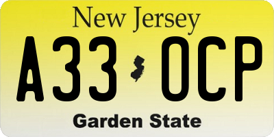 NJ license plate A33OCP