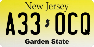 NJ license plate A33OCQ