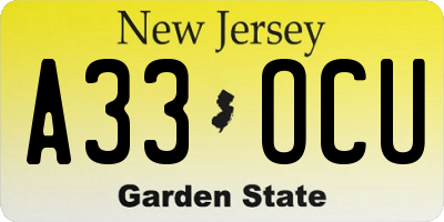 NJ license plate A33OCU