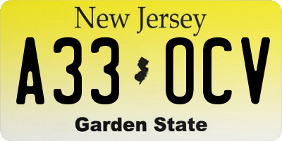 NJ license plate A33OCV