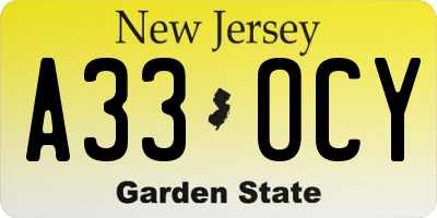 NJ license plate A33OCY