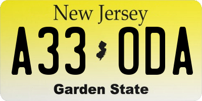NJ license plate A33ODA