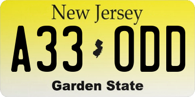 NJ license plate A33ODD