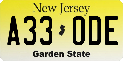 NJ license plate A33ODE