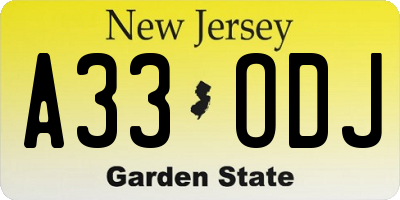 NJ license plate A33ODJ