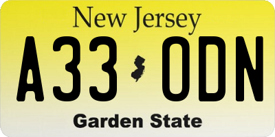 NJ license plate A33ODN