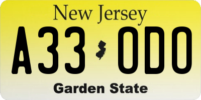 NJ license plate A33ODO