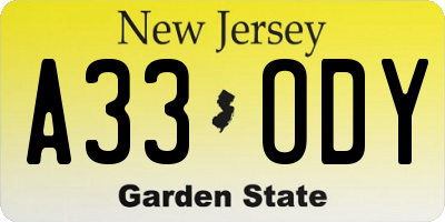 NJ license plate A33ODY