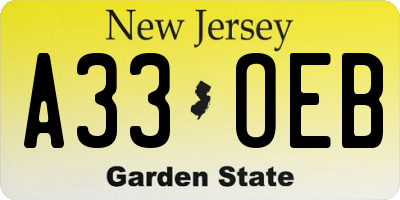 NJ license plate A33OEB