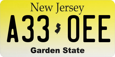 NJ license plate A33OEE