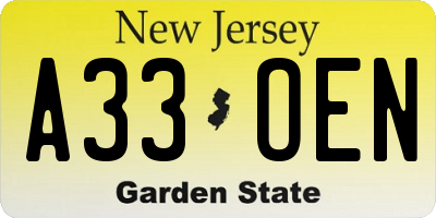 NJ license plate A33OEN