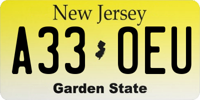 NJ license plate A33OEU