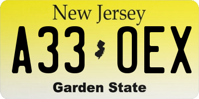 NJ license plate A33OEX