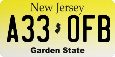NJ license plate A33OFB
